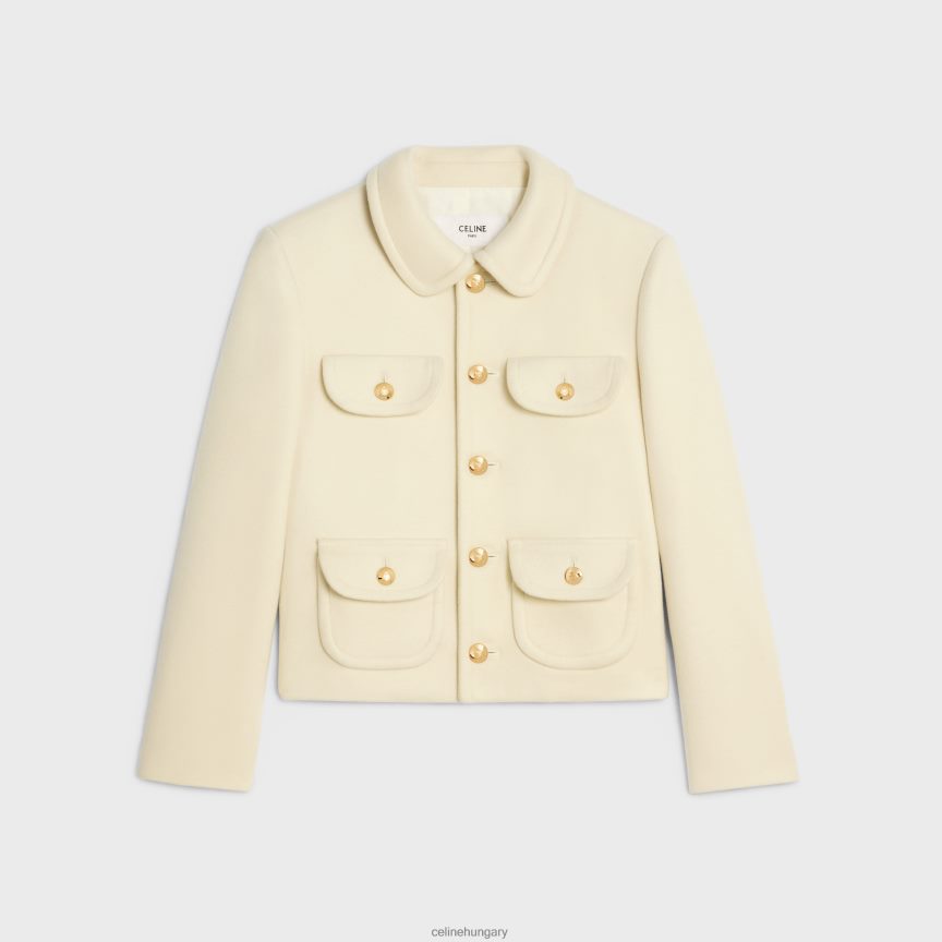 ruházat CELINE kabát claudine gallérral gyapjúszövetből törtfehér nők J6P488687