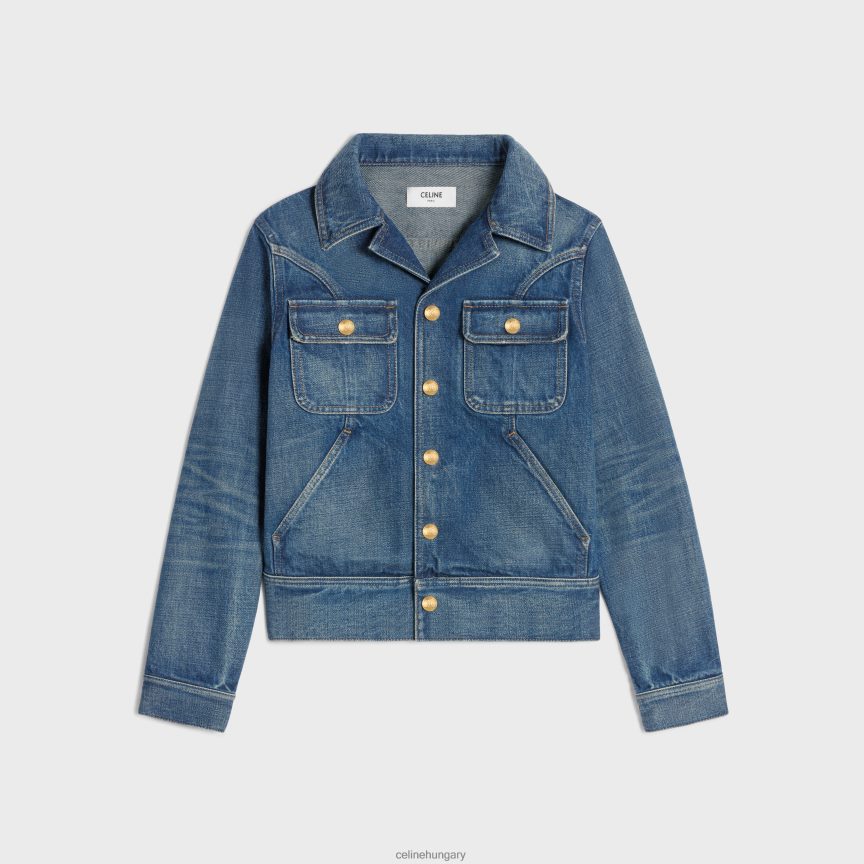 ruházat CELINE kamionos farmer dzseki sötét unió mosás nők J6P488630