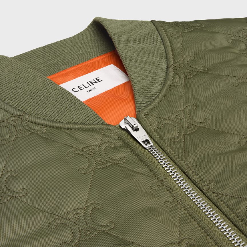 ruházat CELINE túlméretezett triomphe teddy kabát nylon twill anyagból kaki nők J6P488662