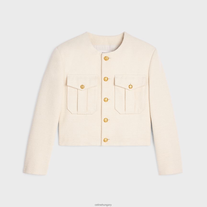 ruházat CELINE vágott katonai kabát selyemlázban vanília nők J6P488688