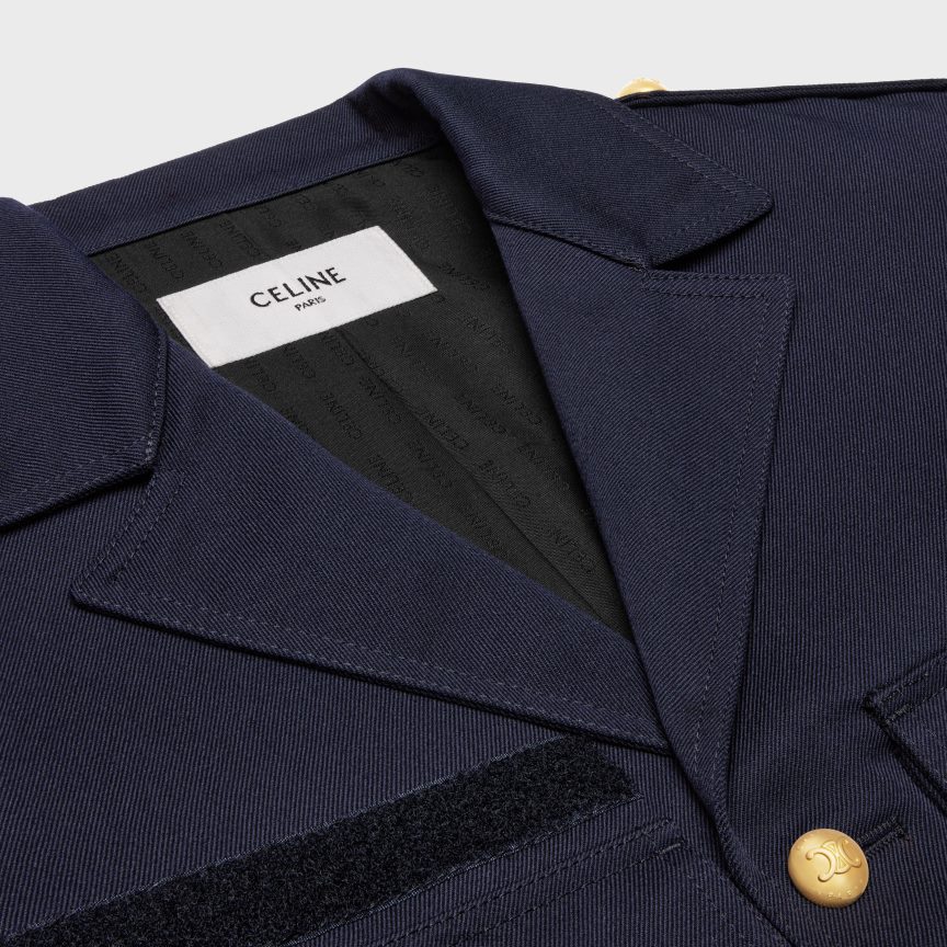 ruházat CELINE vágott saharienne kabát átlós gyapjúból haditengerészet nők J6P488701