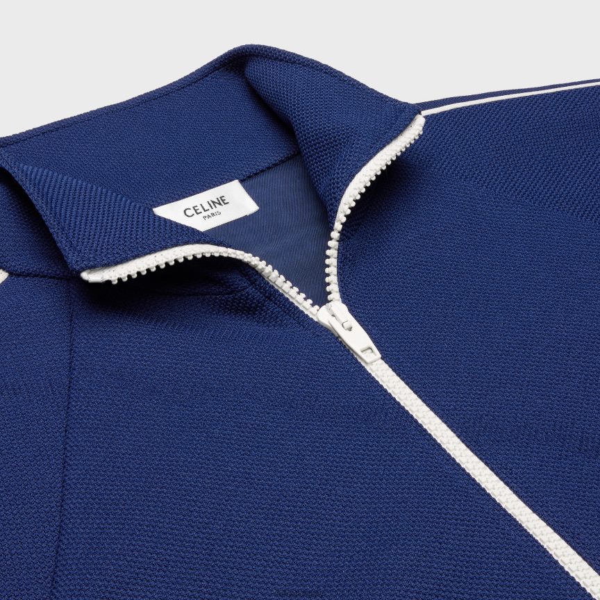 ruházat CELINE vágott tréningkabát texturált mezben sötétkék/törtfehér nők J6P488728
