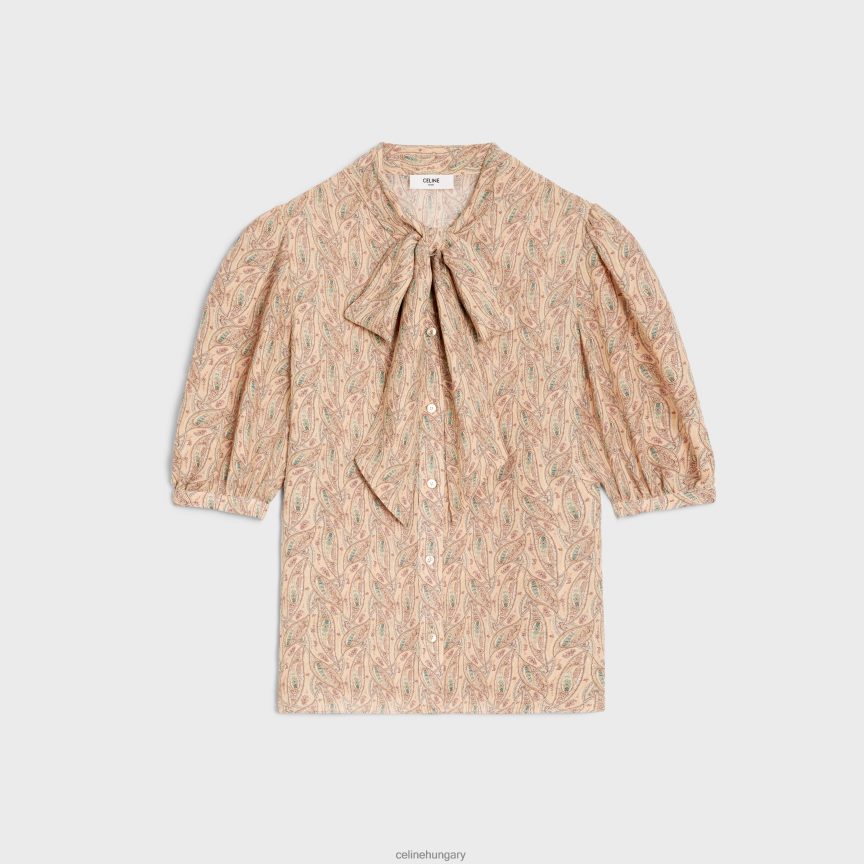 ruházat CELINE Lavalliere blúz viszkóz georgette-ből craie/abricot/bleu nők J6P488843