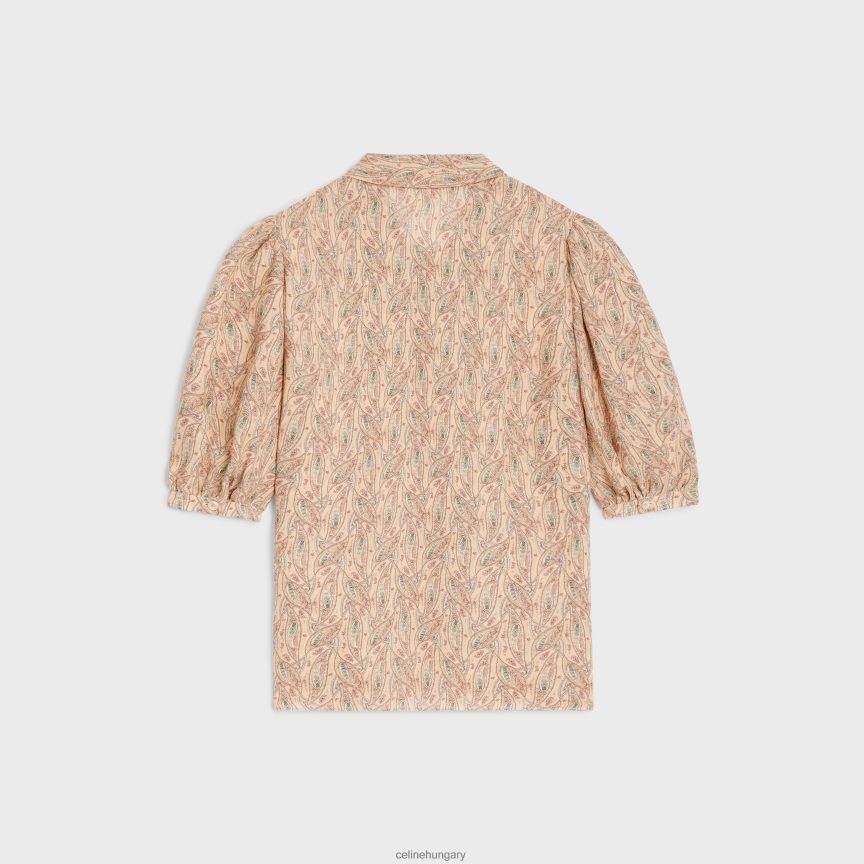 ruházat CELINE Lavalliere blúz viszkóz georgette-ből craie/abricot/bleu nők J6P488843