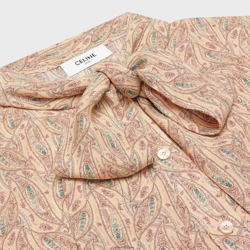 ruházat CELINE Lavalliere blúz viszkóz georgette-ből craie/abricot/bleu nők J6P488843