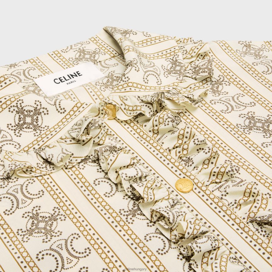 ruházat CELINE fodros blúz krepp de chine-ből elefántcsont/karamella/marron glace nők J6P488578