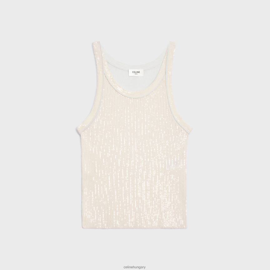 ruházat CELINE hímzett felső bordás selyemből törtfehér nők J6P488570