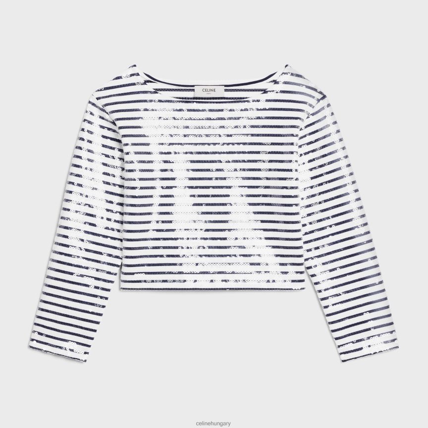 ruházat CELINE hímzett marinier pamut dzsörzé törtfehér/tengerészet nők J6P488846