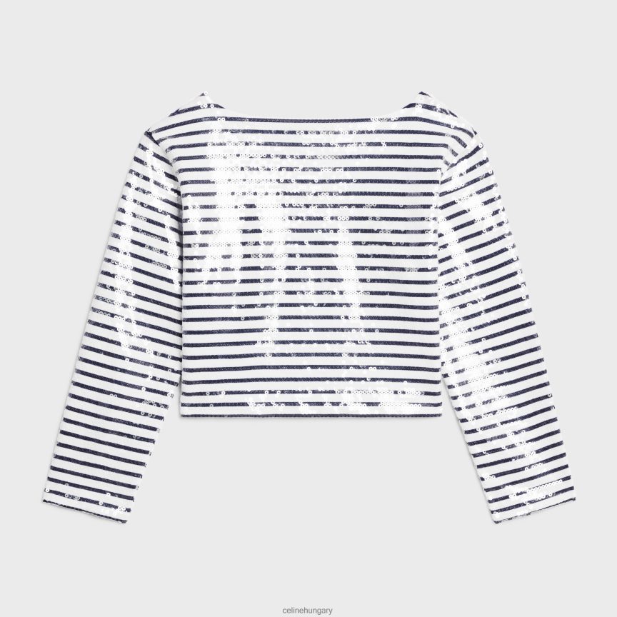 ruházat CELINE hímzett marinier pamut dzsörzé törtfehér/tengerészet nők J6P488846