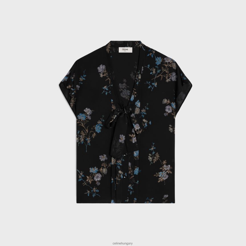 ruházat CELINE lavalliere blúz selyemgeorgette-ből noir/bleu nők J6P488841