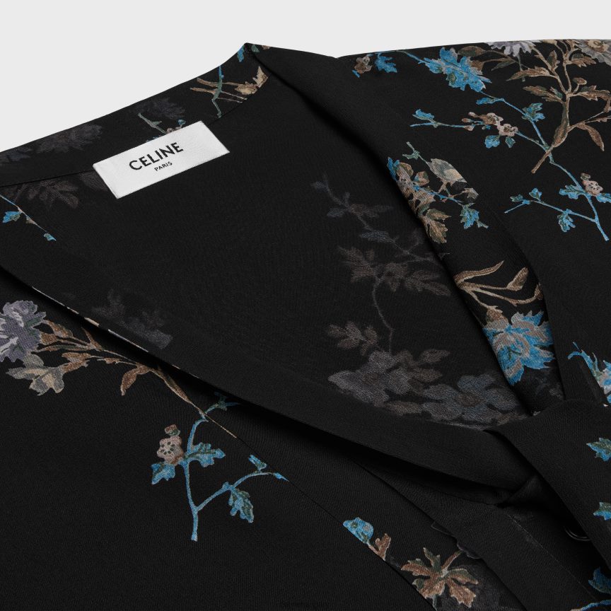 ruházat CELINE lavalliere blúz selyemgeorgette-ből noir/bleu nők J6P488841