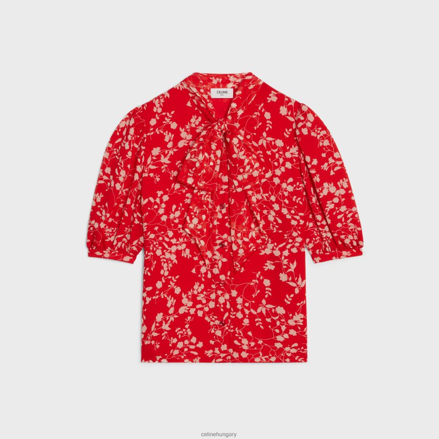 ruházat CELINE lavalliere blúz selyemgeorgette-ből rouge/craie nők J6P488842