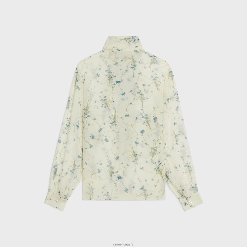 ruházat CELINE lavalliere blúz selyemgeorgette-ből vanília/kék nők J6P488637