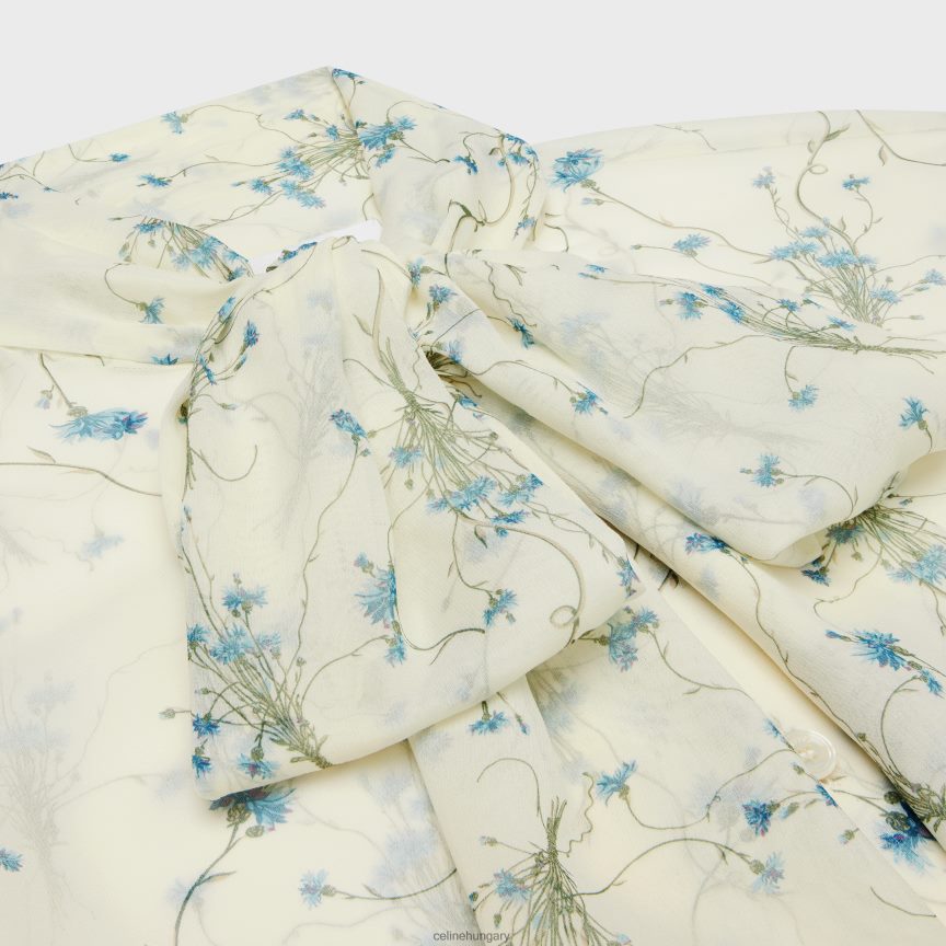 ruházat CELINE lavalliere blúz selyemgeorgette-ből vanília/kék nők J6P488637