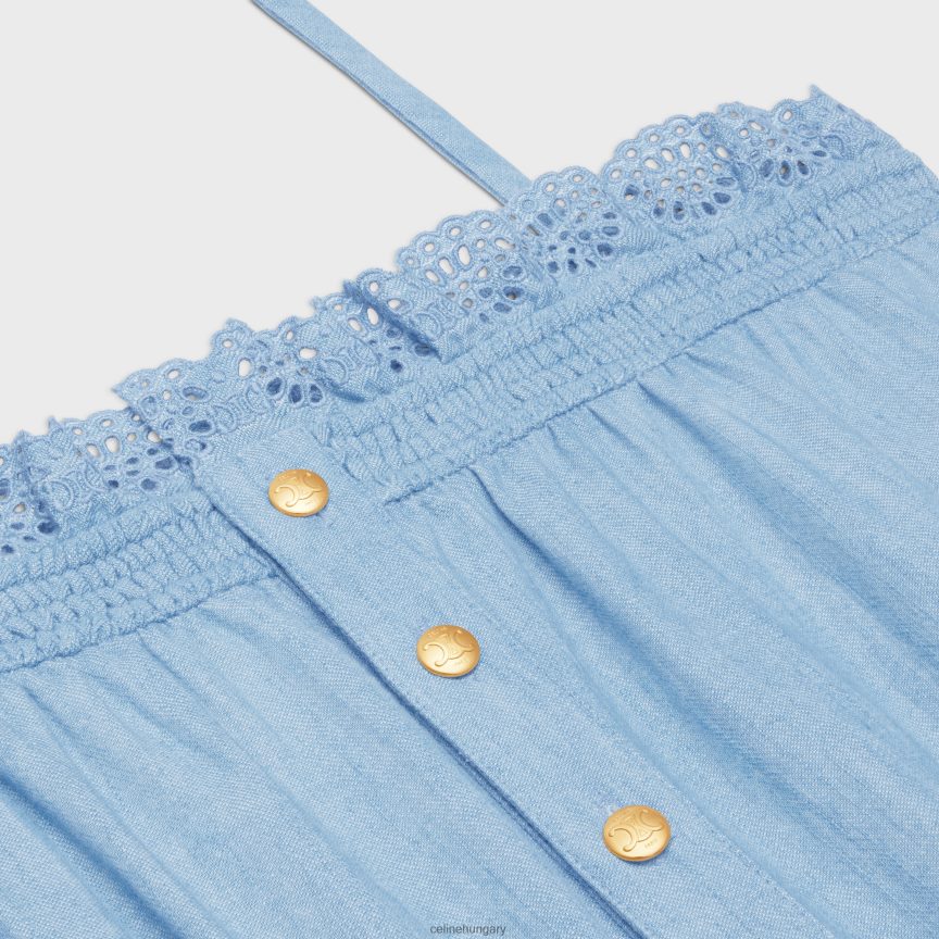 ruházat CELINE smocked játszóruha mosott chambrayben sötétkék/farmerkék nők J6P488890
