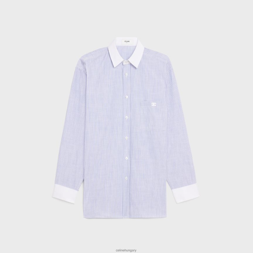 ruházat CELINE túlméretezett ing csíkos chambray pamutból craie/bleu nők J6P488840