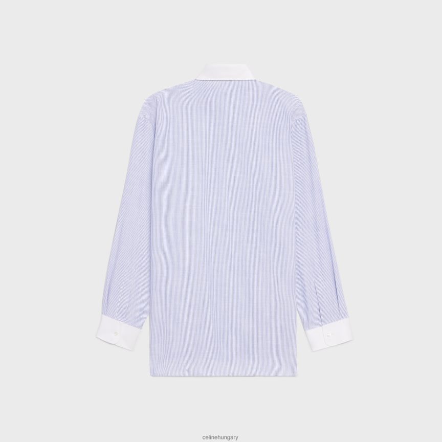 ruházat CELINE túlméretezett ing csíkos chambray pamutból craie/bleu nők J6P488840