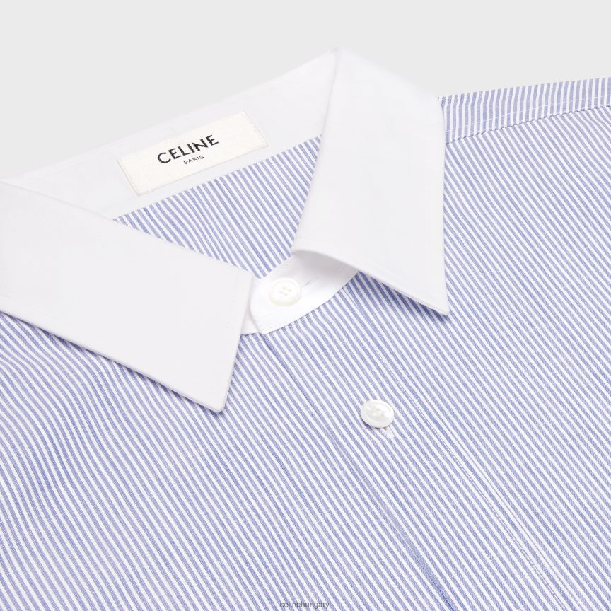 ruházat CELINE túlméretezett ing csíkos chambray pamutból craie/bleu nők J6P488840