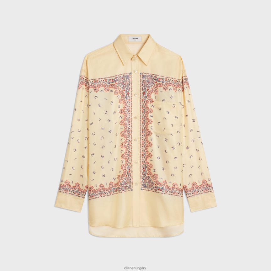 ruházat CELINE túlméretezett selyem twill ing jaune/rouge/bleu nők J6P488831