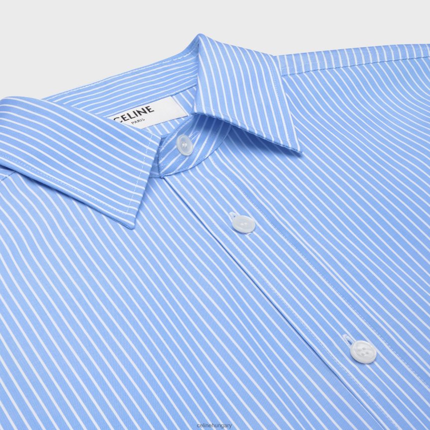 ruházat CELINE vágott ing csíkos pamut poplinból ciel/blanc nők J6P488835