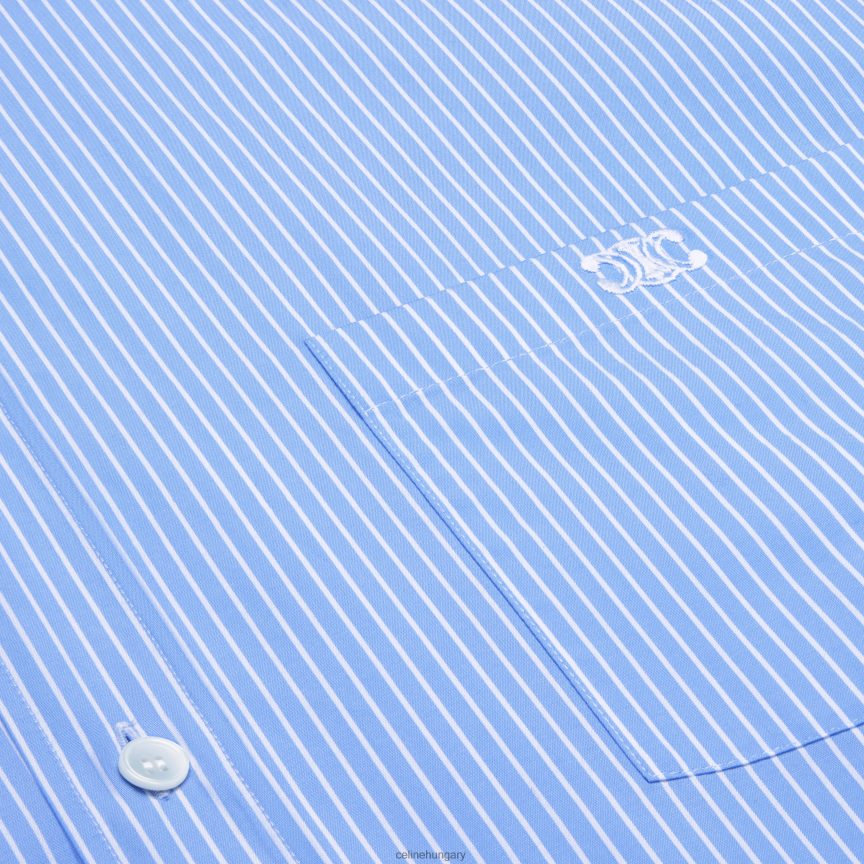 ruházat CELINE vágott ing csíkos pamut poplinból ciel/blanc nők J6P488835