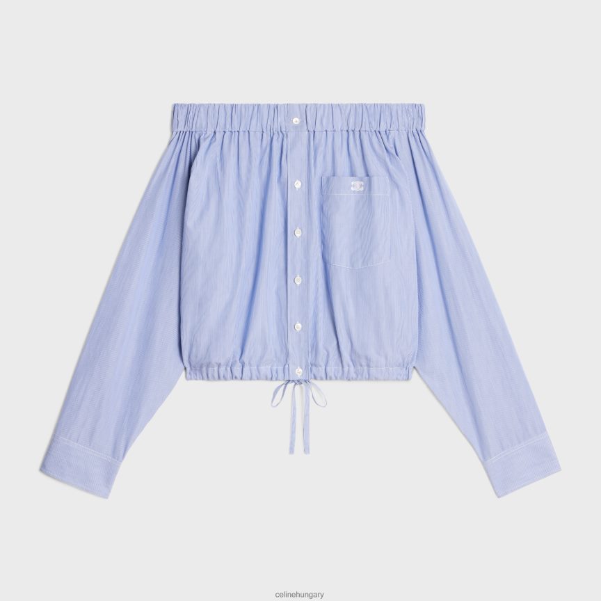 ruházat CELINE váll nélküli ing pamut poplin anyagból blanc/tengeri nők J6P488845