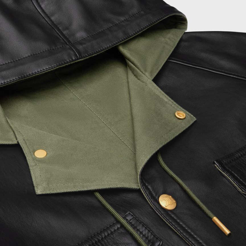 ruházat CELINE túlméretezett parka plonge báránybőrből fekete/khaki nők J6P488623