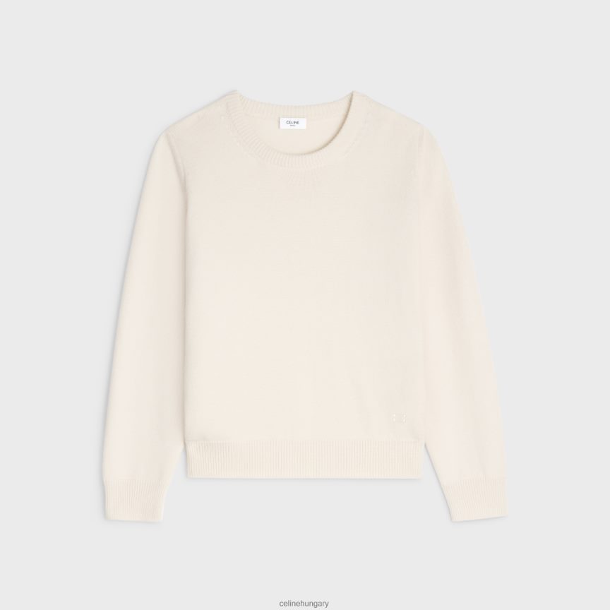 ruházat CELINE Legénységi nyakú pulóver örökségi kasmírból törtfehér nők J6P488755