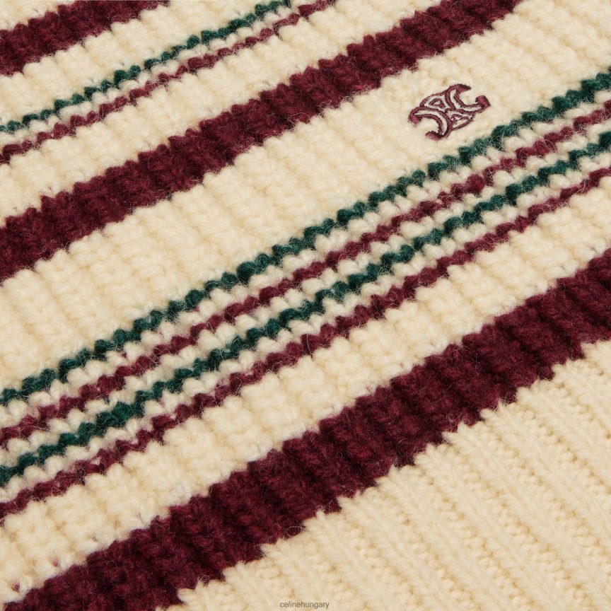 ruházat CELINE csíkos, bordázott gyapjúból készült, legény nyakú pulóver törtfehér nők J6P488749