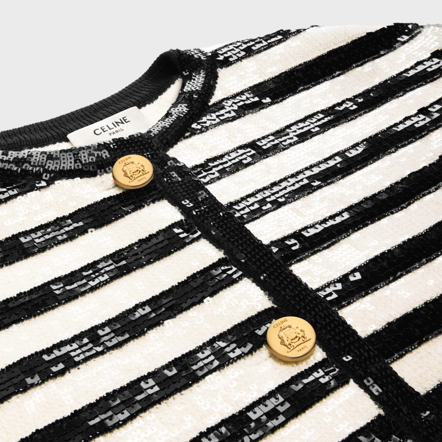 ruházat CELINE hímzett gyapjú mariniere kardigán ekrü/fekete nők J6P488569