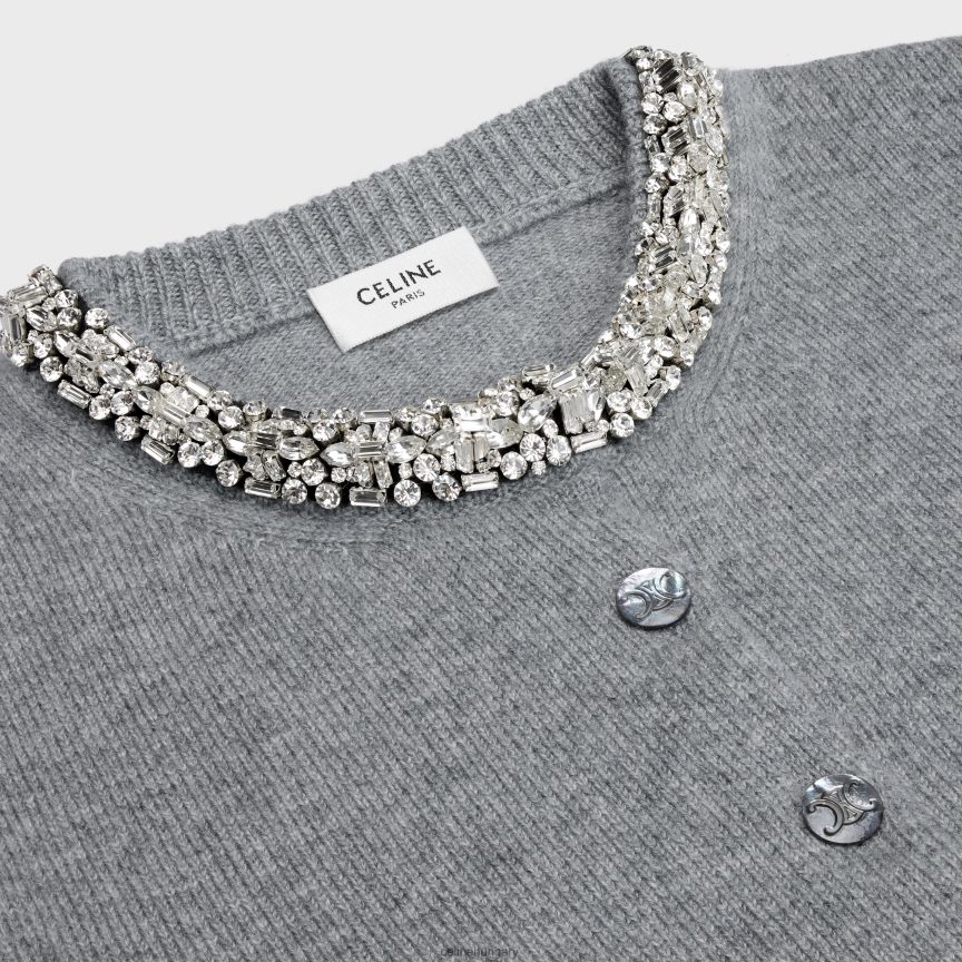 ruházat CELINE hímzett vágott kasmír kardigán középszürke nők J6P488769