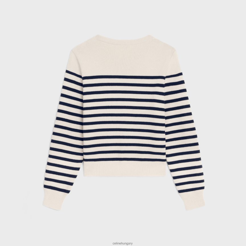 ruházat CELINE legény nyakú mariniere kasmír pulóver krém/tengerészet nők J6P488750