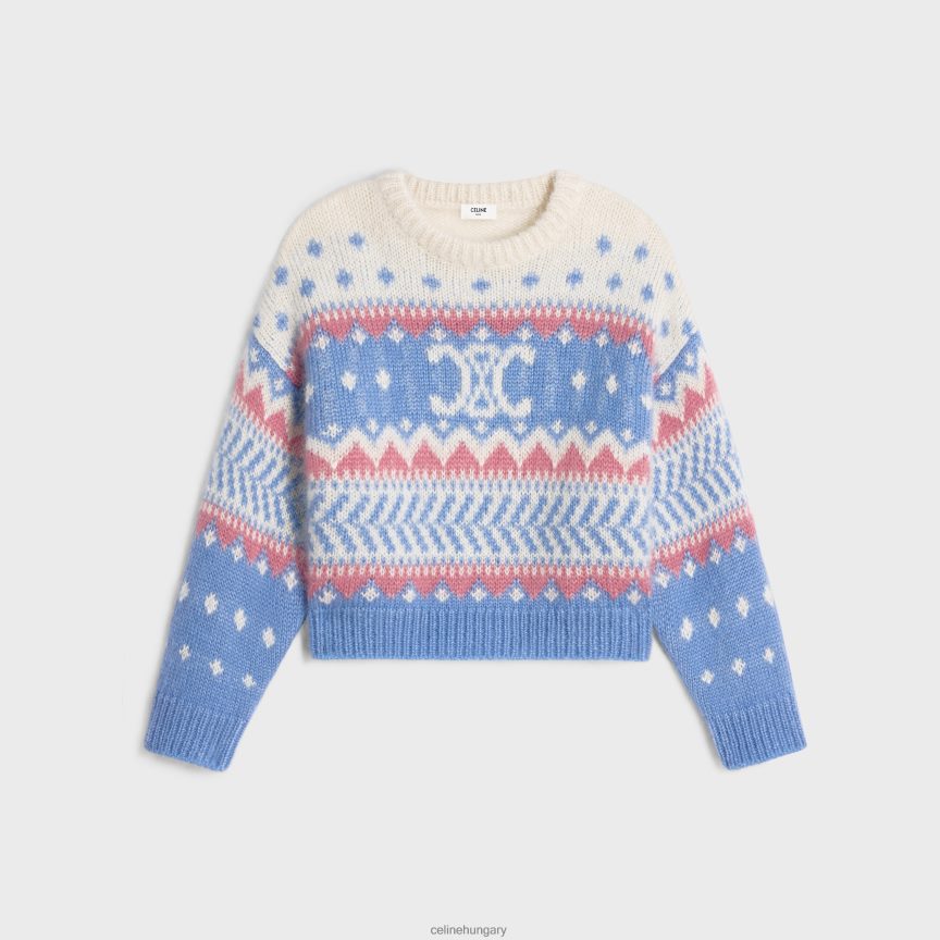 ruházat CELINE legénységi nyakú pulóver fair isle moherből és selyemből világoskék nők J6P488606