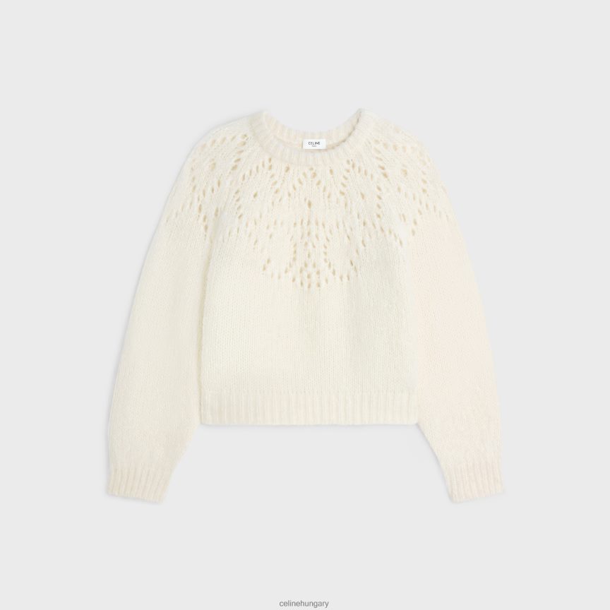ruházat CELINE legénységi nyakú pulóver triomphe fair isle alpaka gyapjú pointelle színben törtfehér nők J6P488607