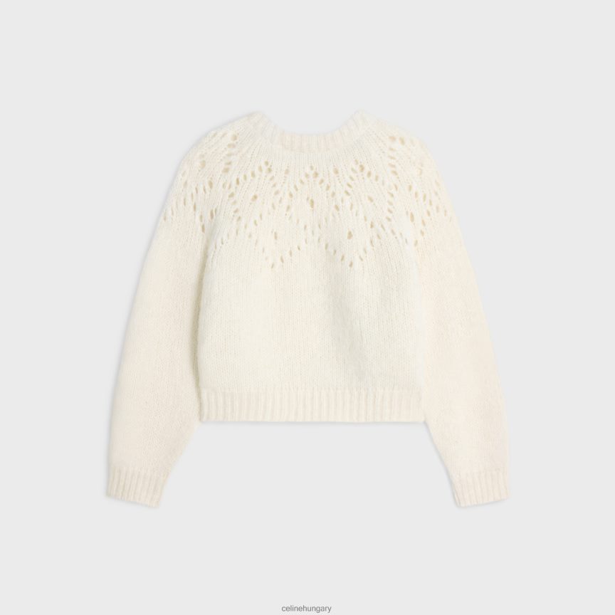 ruházat CELINE legénységi nyakú pulóver triomphe fair isle alpaka gyapjú pointelle színben törtfehér nők J6P488607