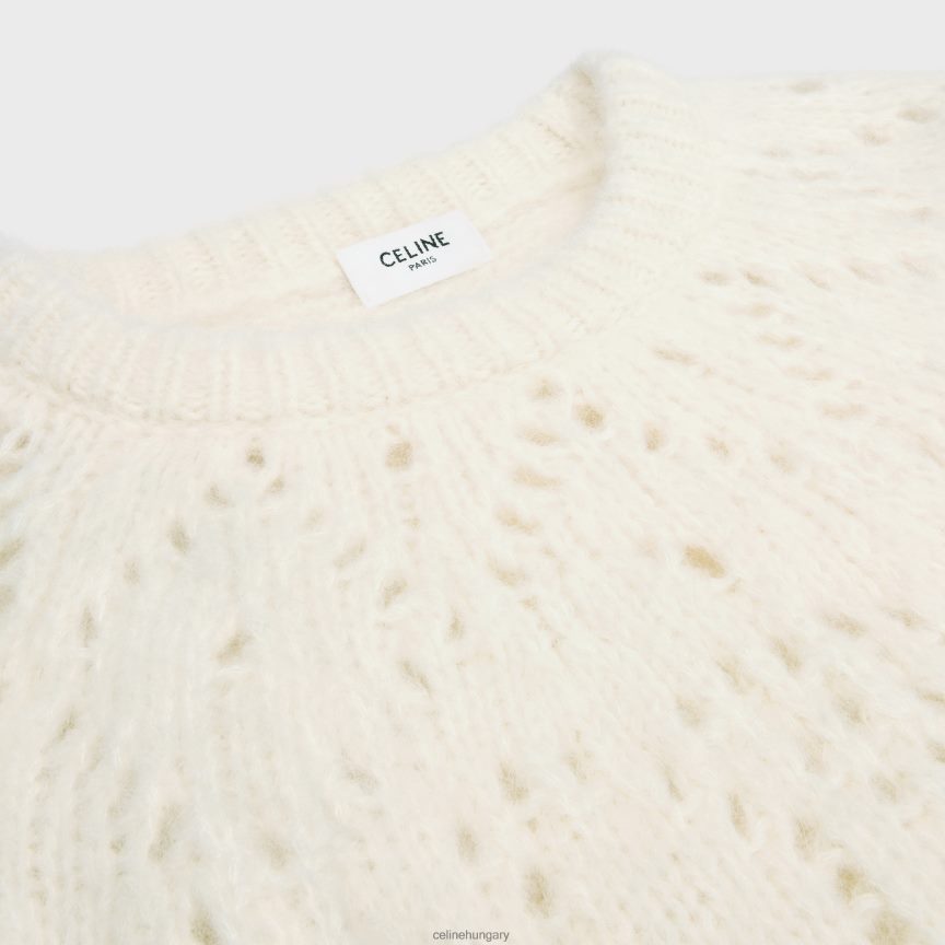 ruházat CELINE legénységi nyakú pulóver triomphe fair isle alpaka gyapjú pointelle színben törtfehér nők J6P488607