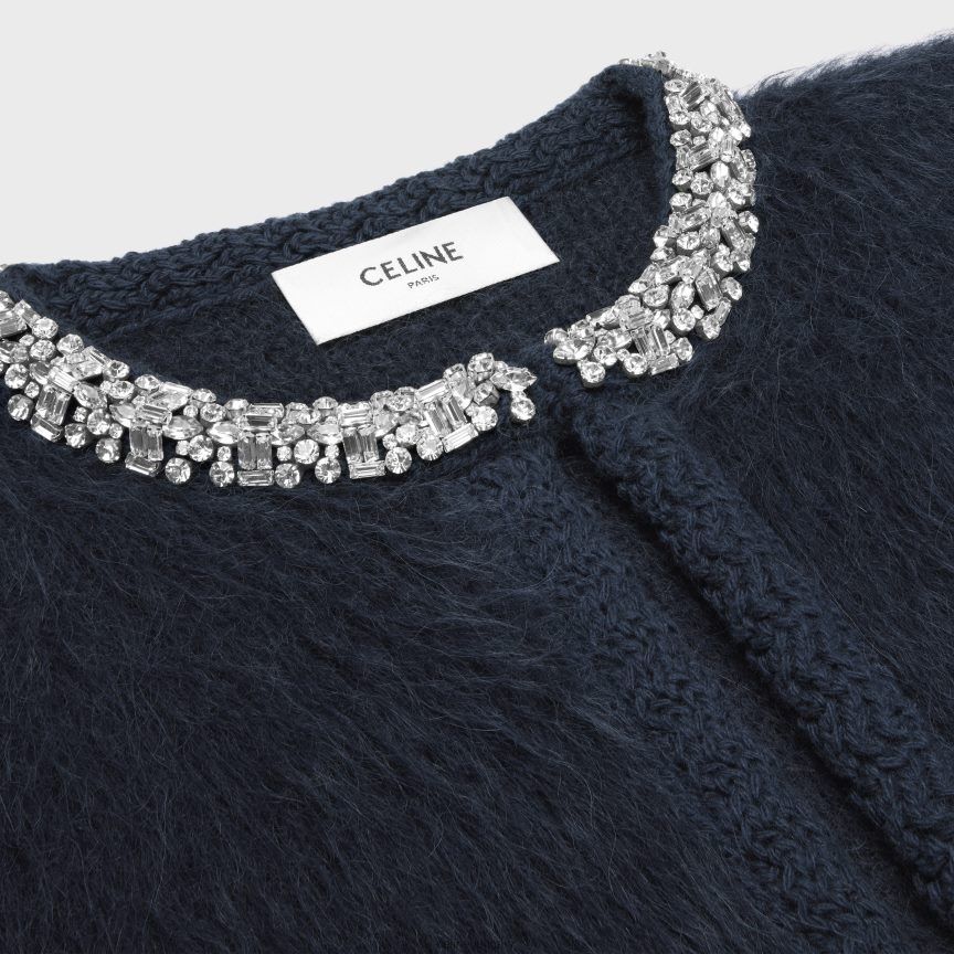 ruházat CELINE szálcsiszolt moherből hímzett kardigán kék nők J6P488617