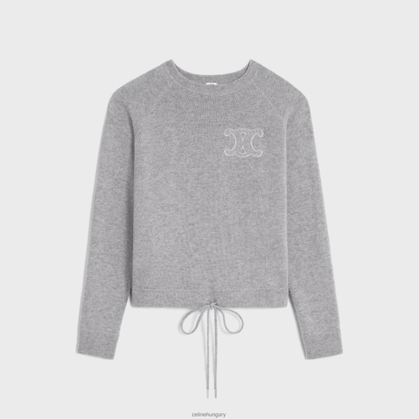 ruházat CELINE triomphe legénységi nyakú pulóver gyapjúból és kasmírból világos szürke nők J6P488605