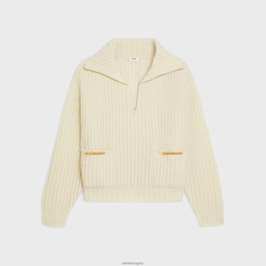 ruházat CELINE vareuse bordás gyapjúból és kasmírból törtfehér nők J6P488751