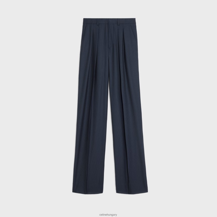 ruházat CELINE dupla hajtogatott tixie nadrág csíkos gyapjúból navy/craie nők J6P488871