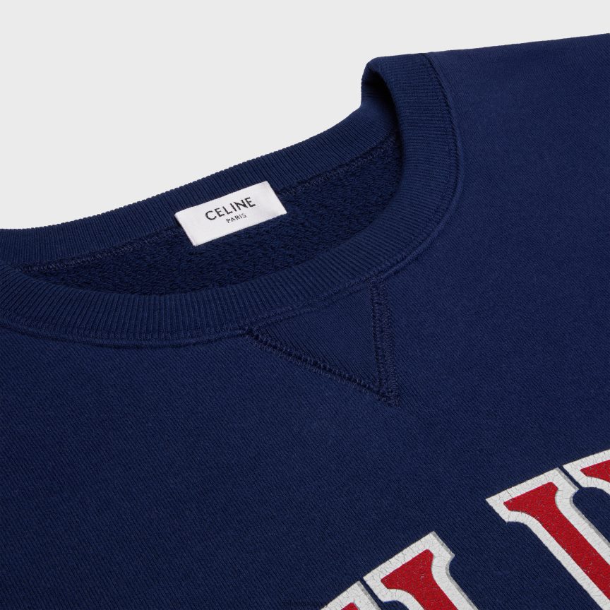 ruházat CELINE párizsi bő pulóver pamut polárból sötétkék/piros/törtfehér nők J6P488600