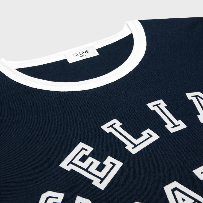 ruházat CELINE párizsi póló pamut dzsörzéből sötétkék/törtfehér nők J6P488674