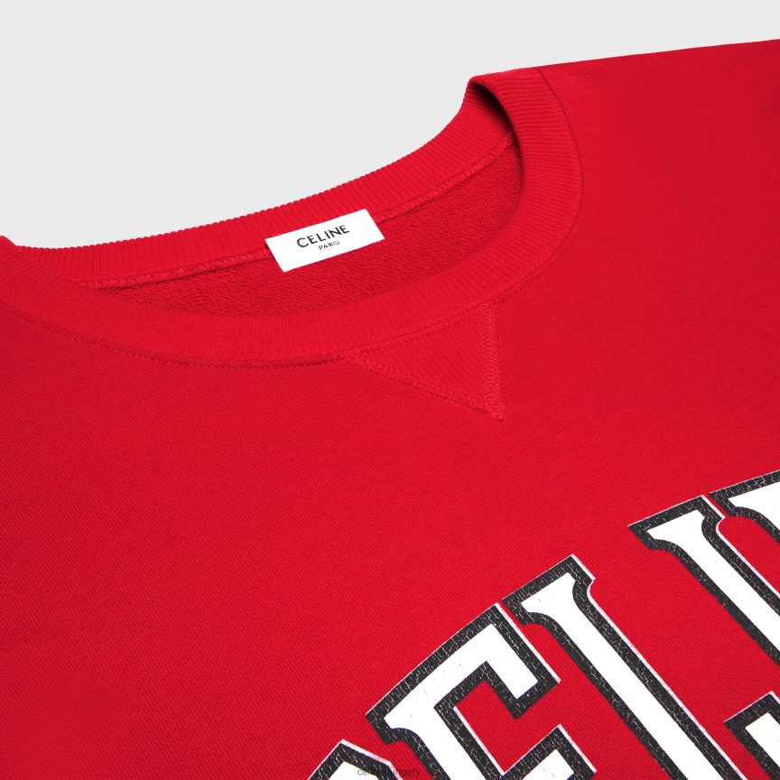 ruházat CELINE túlméretezett pamut polár pulóver rouge mély/fekete/törtfehér nők J6P488670