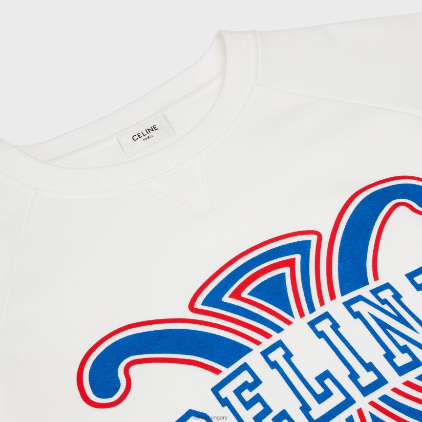 ruházat CELINE triomphe pulóver pamut polárból fehér/piros/kék nők J6P488782