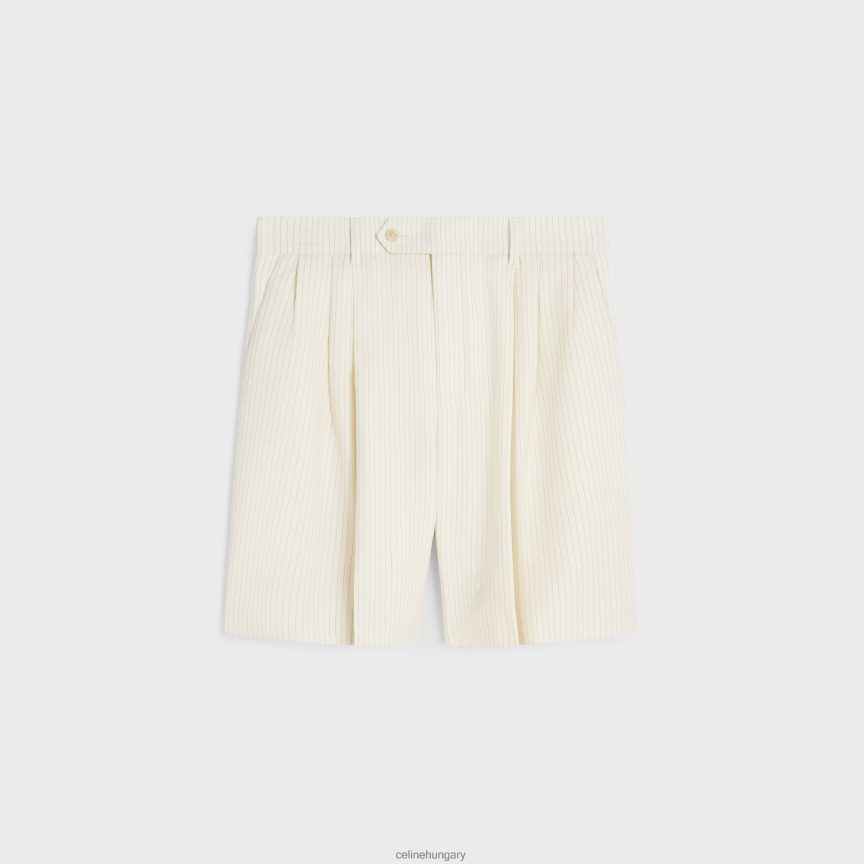 ruházat CELINE hármas redős rövidnadrág csíkos gyapjúból elefántcsont/noir nők J6P488878