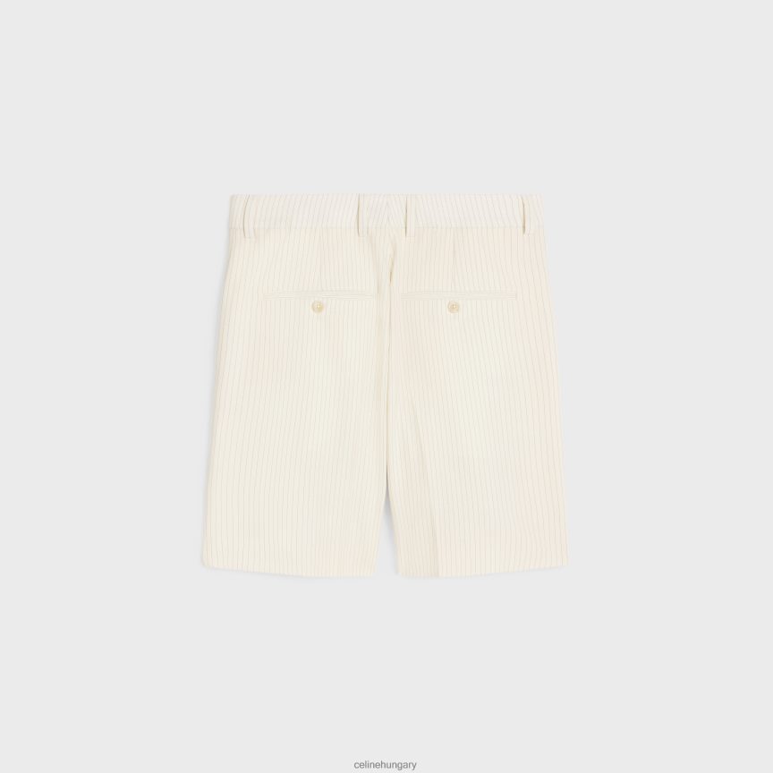 ruházat CELINE hármas redős rövidnadrág csíkos gyapjúból elefántcsont/noir nők J6P488878