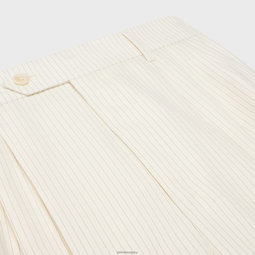 ruházat CELINE hármas redős rövidnadrág csíkos gyapjúból elefántcsont/noir nők J6P488878