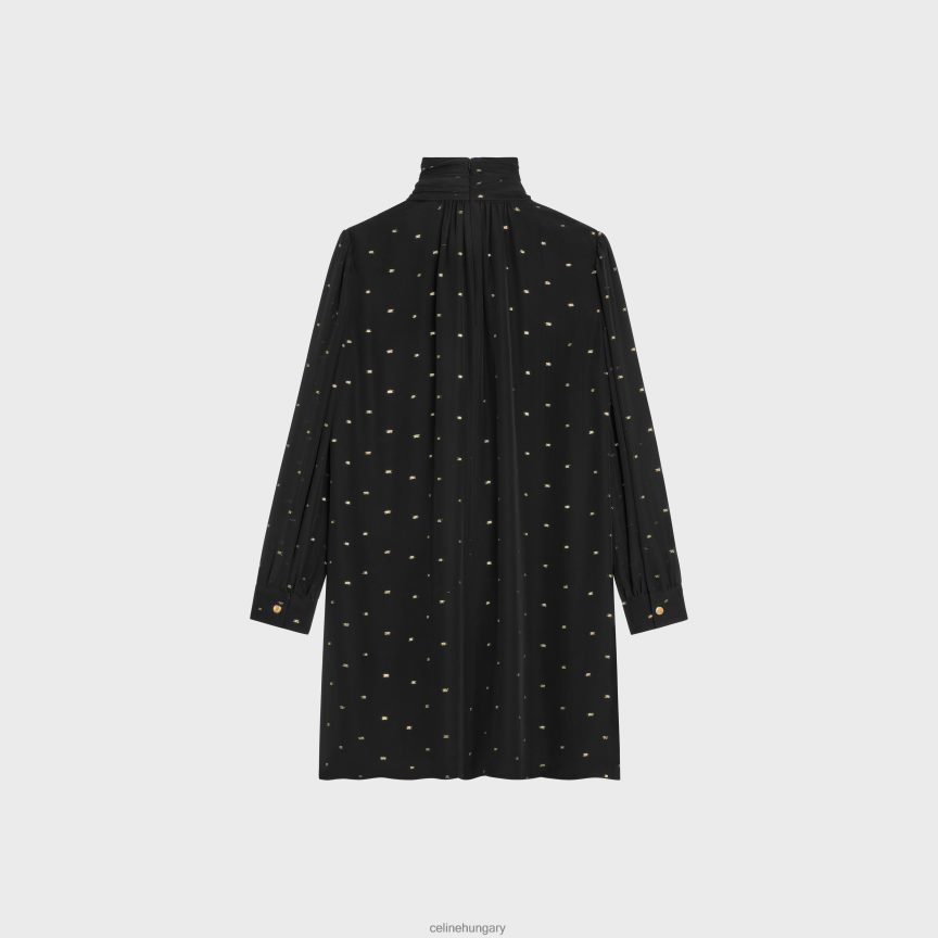 ruházat CELINE babydoll ruha selyem georgette-ből noir/vagy nők J6P488651