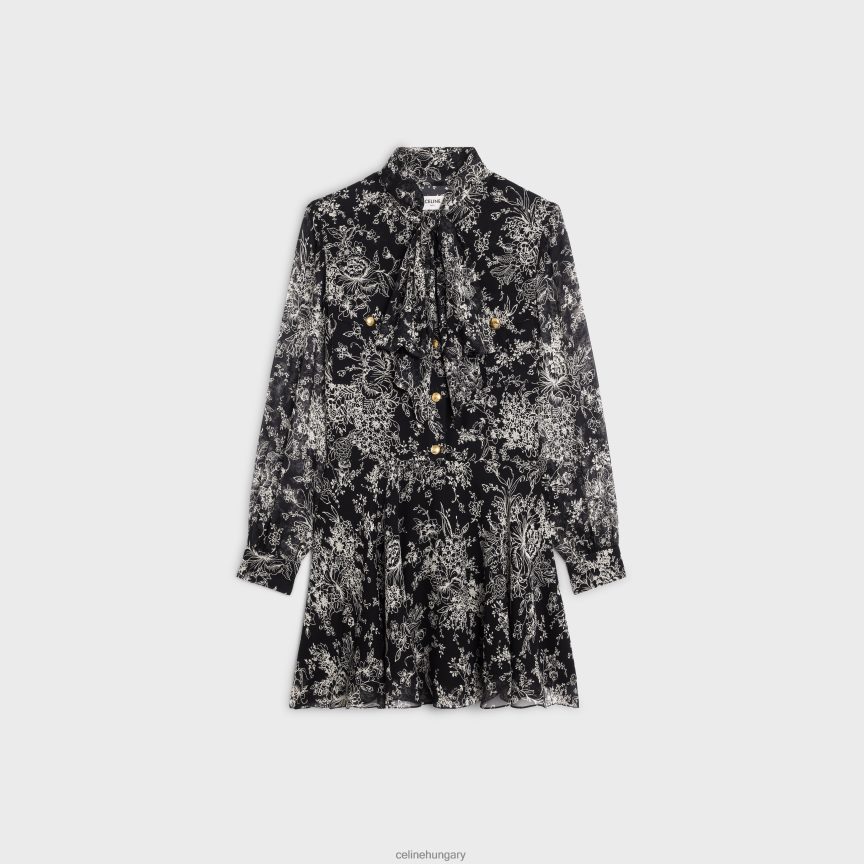 ruházat CELINE lavalliere mini ruha selyem georgette-ből noir/craie nők J6P488789