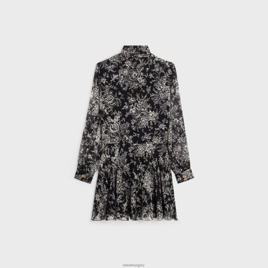 ruházat CELINE lavalliere mini ruha selyem georgette-ből noir/craie nők J6P488789